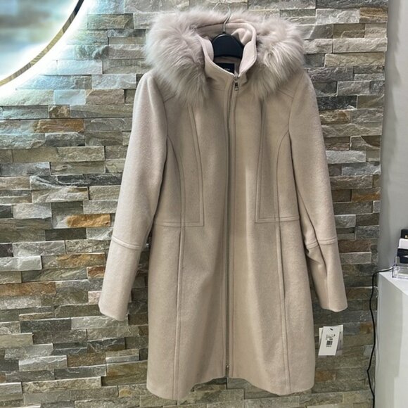 LONDON FOG Faux Fur-Trimmed Wool-Blend Jacket - Picture 2 of 8